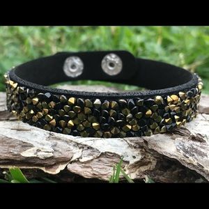 Gold Black Crystals in Silicone Wrap Bracelet